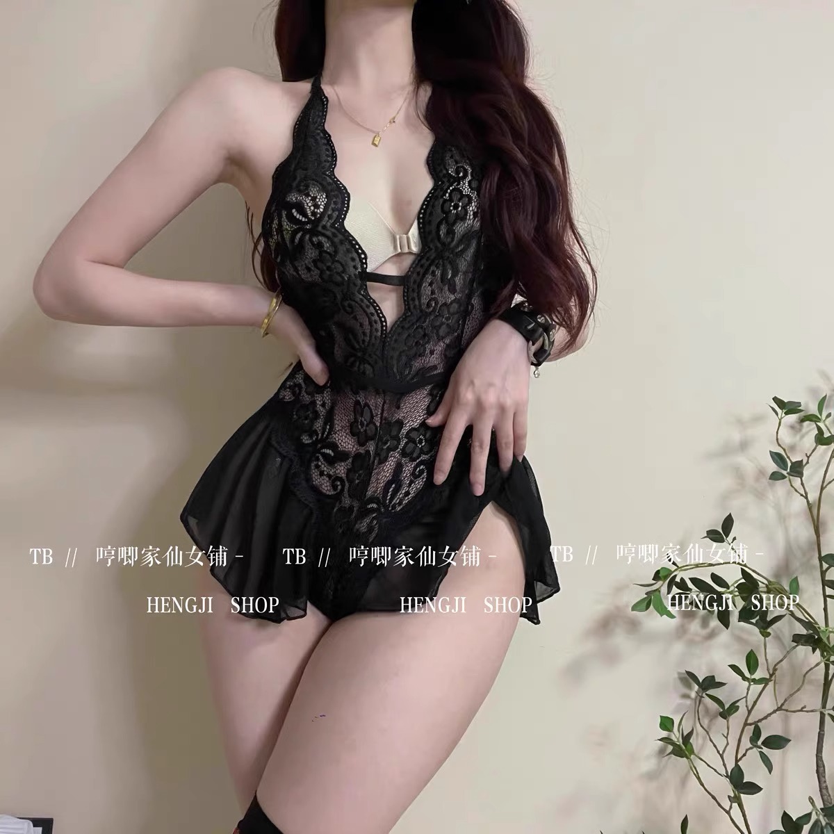 Ze You Sexy 여자 파자마 푸시 업 파자마 백리스 스커트없는 레이스 민소매 올인원 오픈