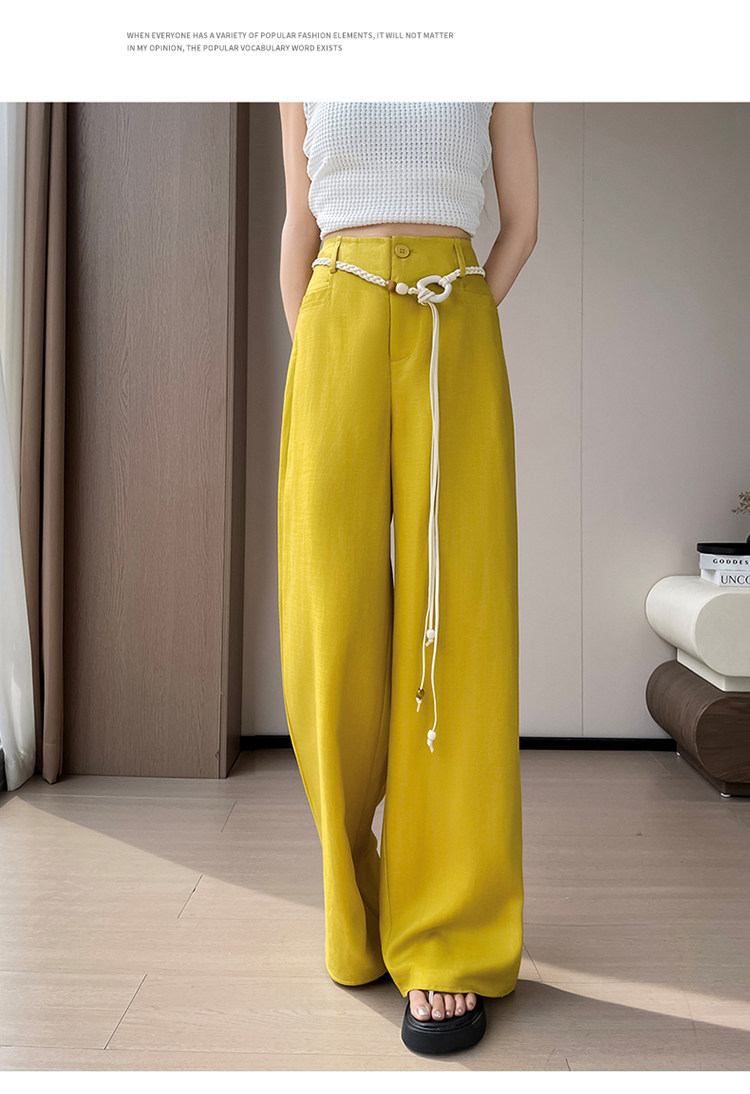 Quần culottes nữ ống rộng vải lanh cạp cao thắt lưng bản to — Màu đen thông thường chi tiết 50
