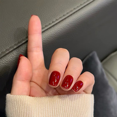 2024特調正紅色單色秋冬顯白穿戴甲棕色巧克力色手工預製甲片批發