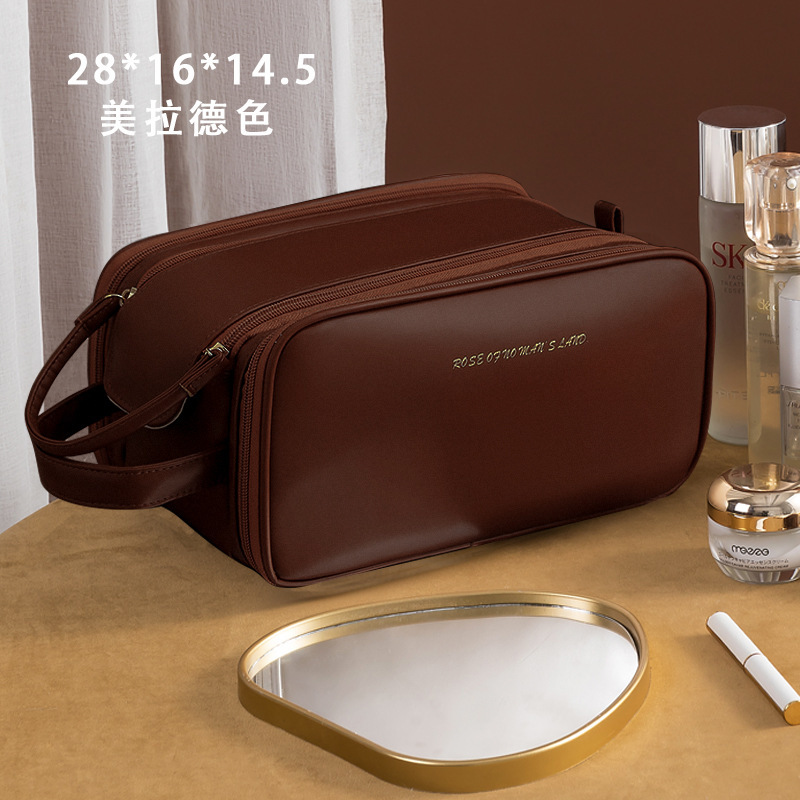 高颜値ポータブルPUダブルジッパー化粧バッグ大容量化粧品収納袋シンプルファッション収納バッグ代発|undefined