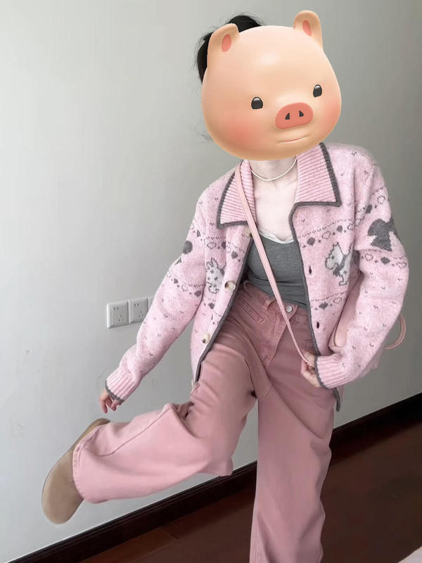费尔岛小狗提花针织开衫外套女早秋慵懒氛围感甜美减龄休闲毛线衣|undefined