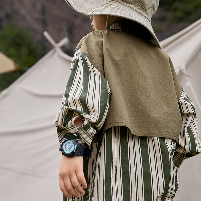 Ropa para niños camping costura camisa a rayas 2022 nuevo otoño niños primavera y otoño de manga larga estilo occidental camisa abrigo