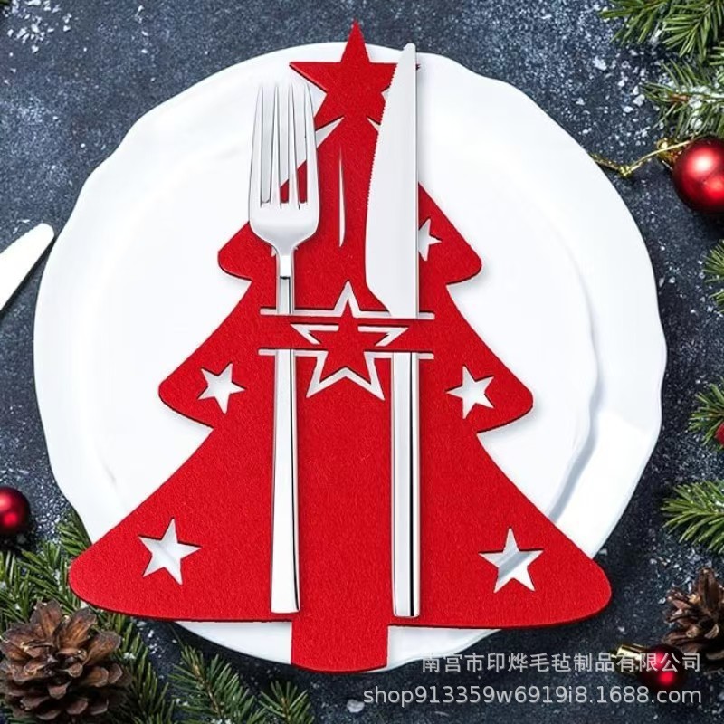 スポット卸売フェルトクリスマスカトラリーセットカトラリーバッグクリスマスツリーフォークスプーンカトラリーバッグ装飾テーブルマットコースター|undefined