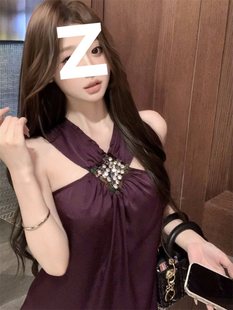 Elegant Diamond-encrusted Purple Halter Camisole Women's Summer Slim-fit High-end Spice Girls Niche Sleeveless Top for Outer Wear