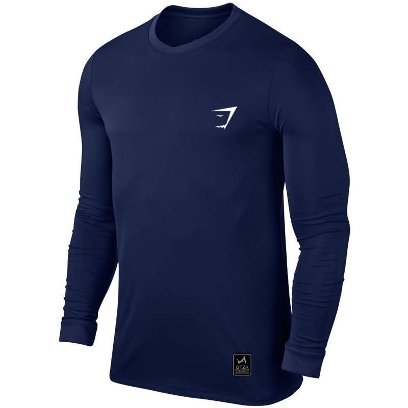 Cruzar la frontera de los hombres Fitness medias deportivas de manga larga de secado rápido músculo matando camiseta deportes estiramiento cuello redondo slim fit transpirable