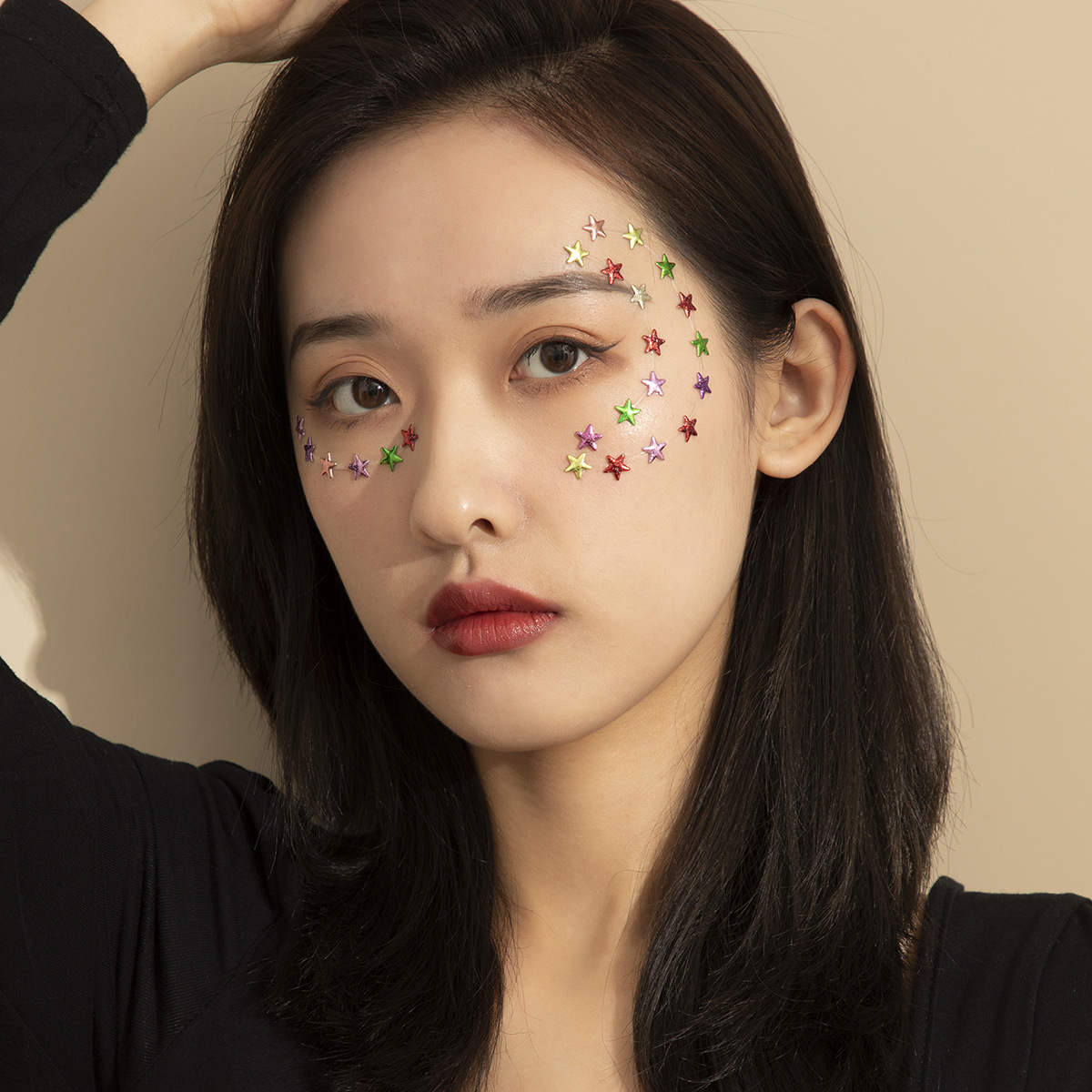 嘻哈街舞星型彩色树脂钻眼尾贴 欧美气质时尚亚克力亮片脸贴配饰