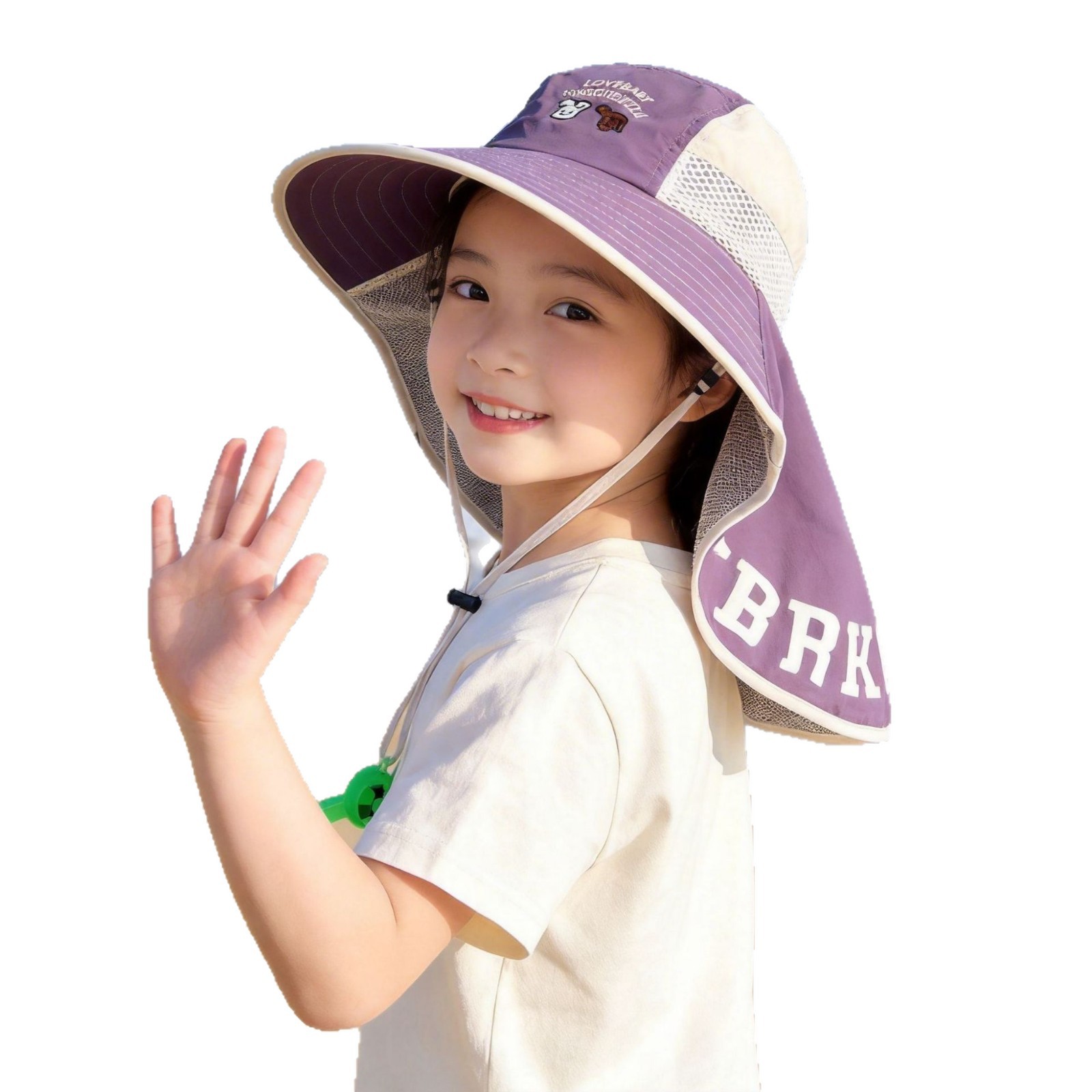 Sombrero informal para niños con protección solar UPF 50+, chal para niñas, protector de cuello, sombrero de pescador para niños, sombrero de verano con protección UV._voghion.com