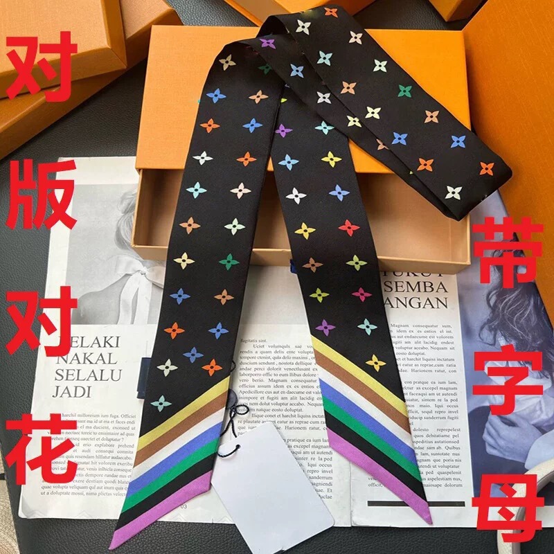 春と秋の多用途のシルクスカーフ、多用途のバッグ、ファッショナブルなビッグブランドのリボンヘッドバンド、女性用の1:1クラシックロバ老眼リボン|undefined