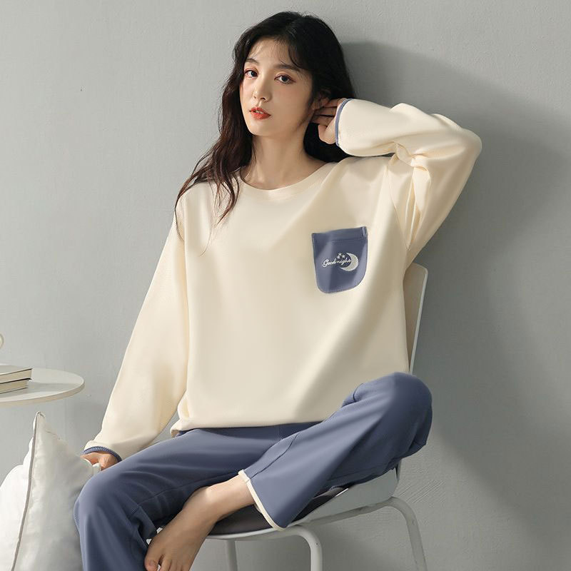 Casual Style, High-End Korean Style Pajamas for Women, Long-Sleeved Spring and Autum New Cotton Loose-Fitting Home Clothes Set That Can Be Worn Outside Casual Style, High-End Korean Style Pajamas for Women, Long-Sleeved Spring and Autum New Cotton Loose-Fitting Home Clothes Set That Can Be Worn Outside