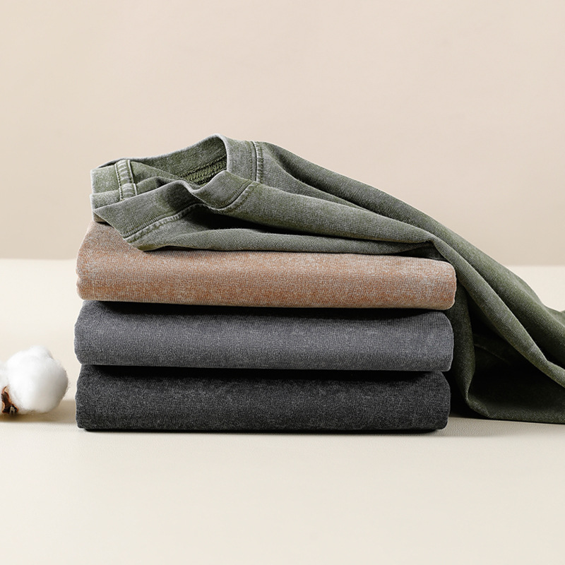 American High Street pesado apenado lavado camiseta 260g puro algodón frito copo de nieve manga corta verano ins calle moda Top para hombres