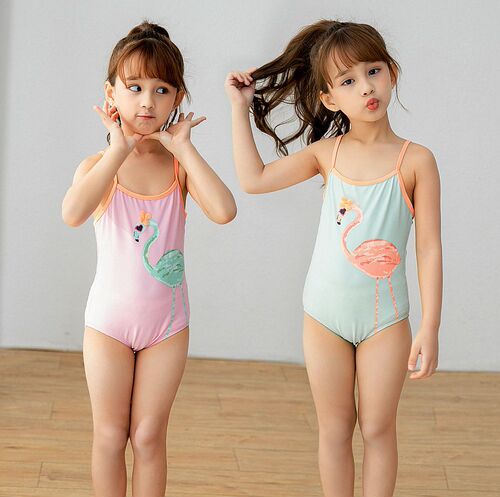 European and American-style girls' one-piece swimsuit, flamingo cartoon swimsuit, for toddlers, children, and babies learning to swim.