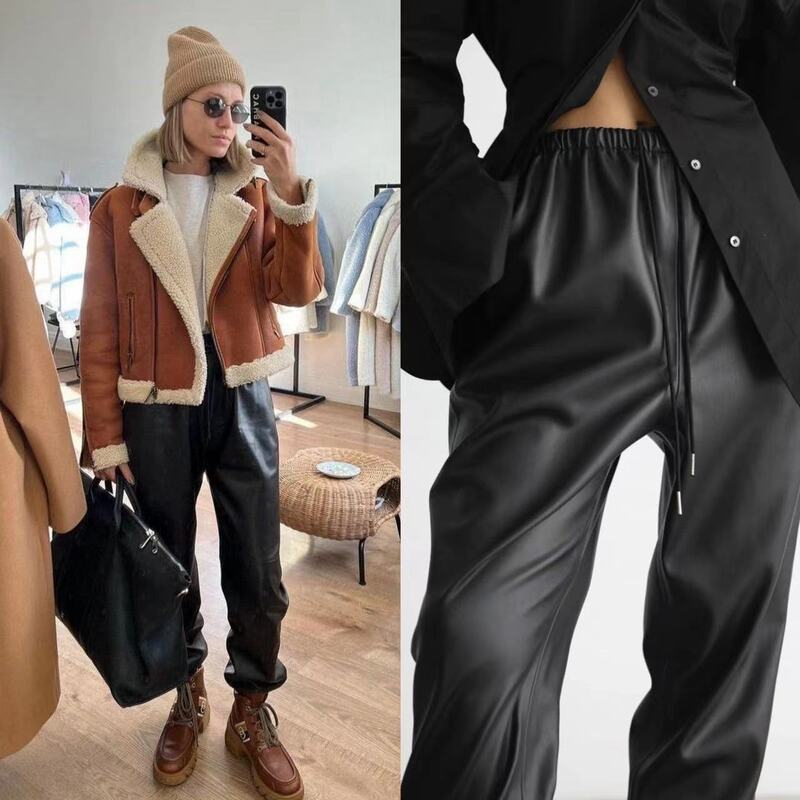 【Clearance Sale 80% Off】Sm Imported Skin-Feel Elastic Protein Leather Elastic Waist Bootcut Straight-Leg Casual Pants 【Clearance Sale 80% Off】Sm Imported Skin-Feel Elastic Protein Leather Elastic Waist Bootcut Straight-Leg Casual Pants
