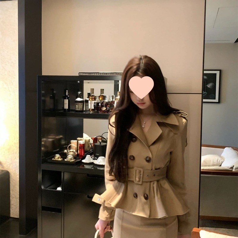 卡其双排扣外套女春秋+裙裤两件套秋季收腰气质裙套装|undefined