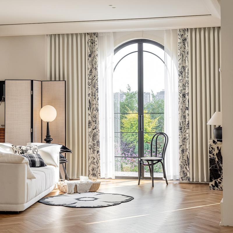 Retro francés crema impresión de viento de color mosaico Cheney Jacquard cortina de sombra sala de estar dormitorio cortina Shaoxing al por mayor