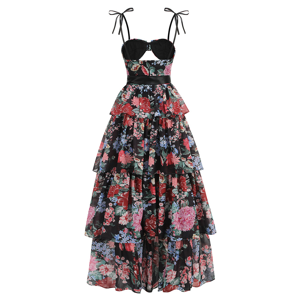 Women's Clothing Sexy Floral Print Strapless Halter Top And Cropped Mini Skirt Set Women's Cake Skirt Fashion Party Wear_ecoleips.com