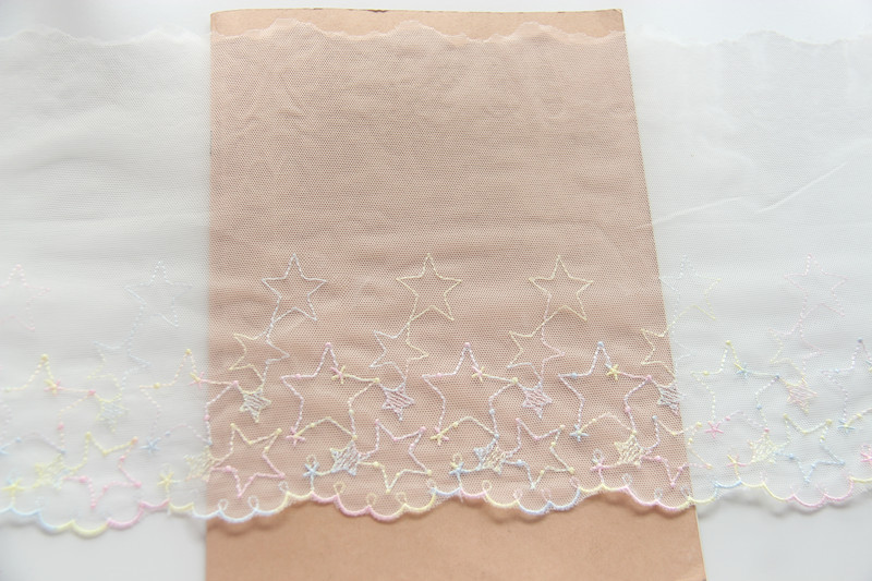 手工DIY服装辅料 蕾丝刺绣 彩色星星网纱刺绣花边宽20cm