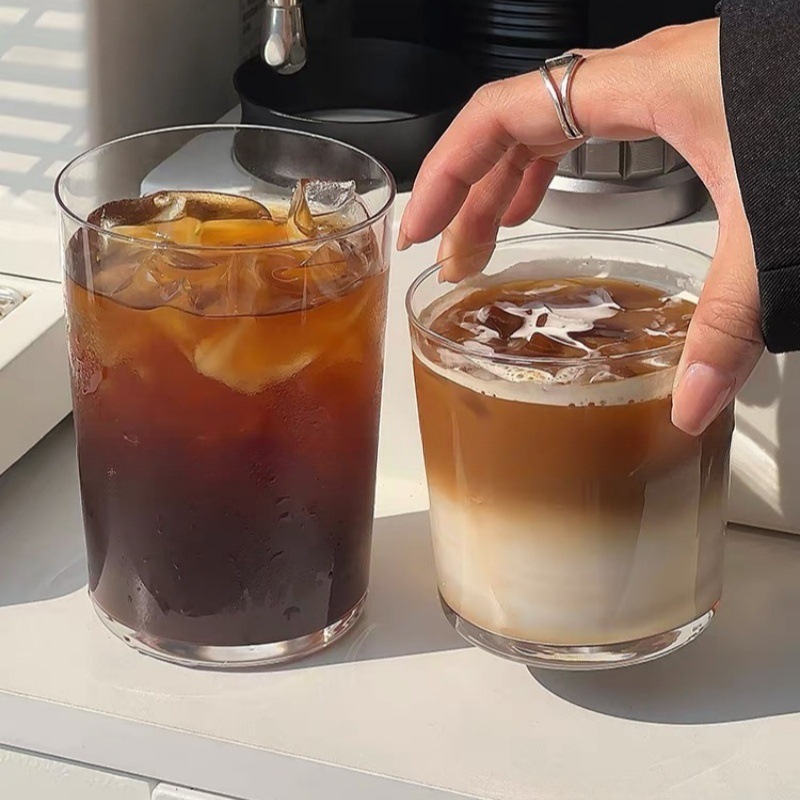 Taza de vidrio simple Taza de leche Taza de agua de burbujas Taza de jugo de viento ins Taza de bebida fría Taza de café de hielo con leche americana