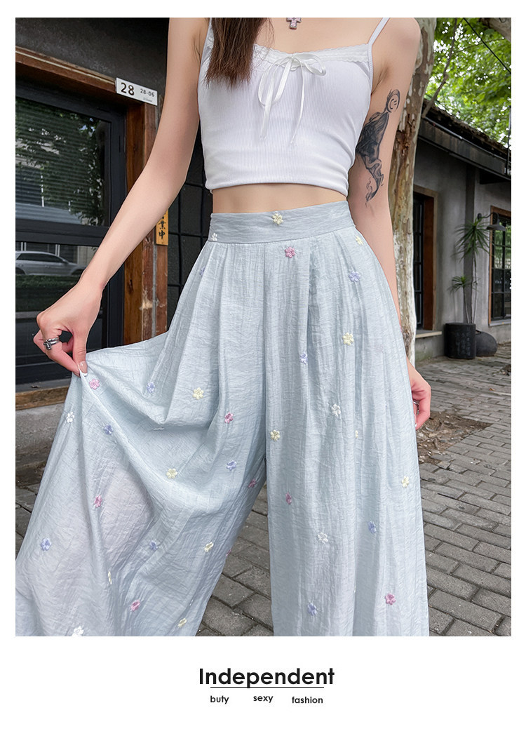 Quần culottes nữ ống rộng cạp cao vải linen phối sợi mát, dáng suông rủ nhẹ — Nhỏ màu hồng chi tiết 28