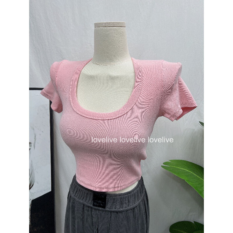Periwinkle blue tififini blue/color fried nice! Basic Practical Low-cut U-collar Navel Short-sleeved T-shirt ins Periwinkle blue tififini blue/color fried nice! Basic Practical Low-cut U-collar Navel Short-sleeved T-shirt ins