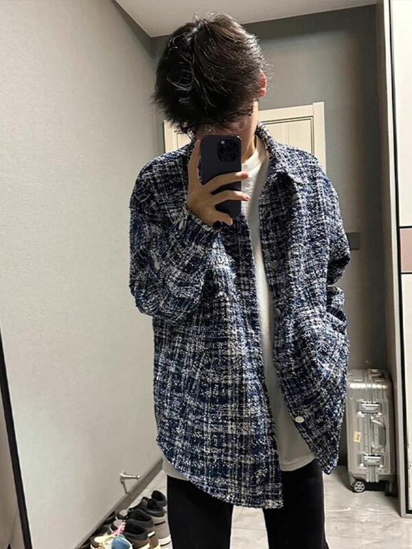 Spring and Autumn Tweed Chanel Style Embroidered Knitted Jacket Men's oversize Puppy Handsome High-grade Houndstooth Jacket