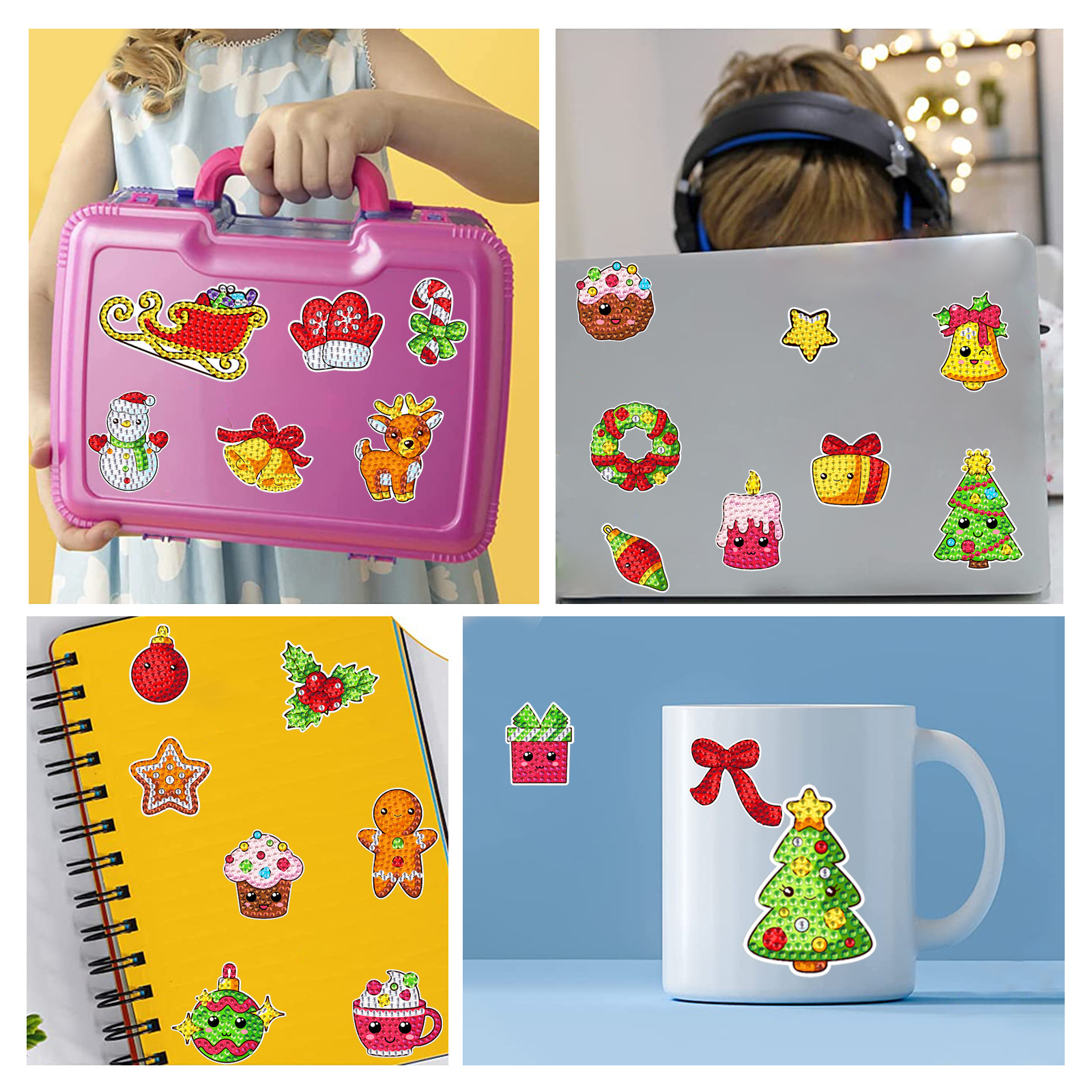 Ventas calientes de decoración de Navidad pintura de diamantes pegatinas DIY aleatorias pegatinas de mural pegatinas hechas a mano cristal brilante