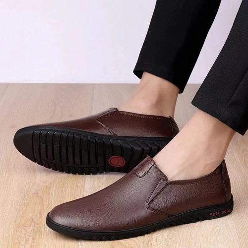 Men's Leather Shoes New Autumn/Winter Single Cotton Same Style Bead Shoes Soft Sole Elderly Shoes