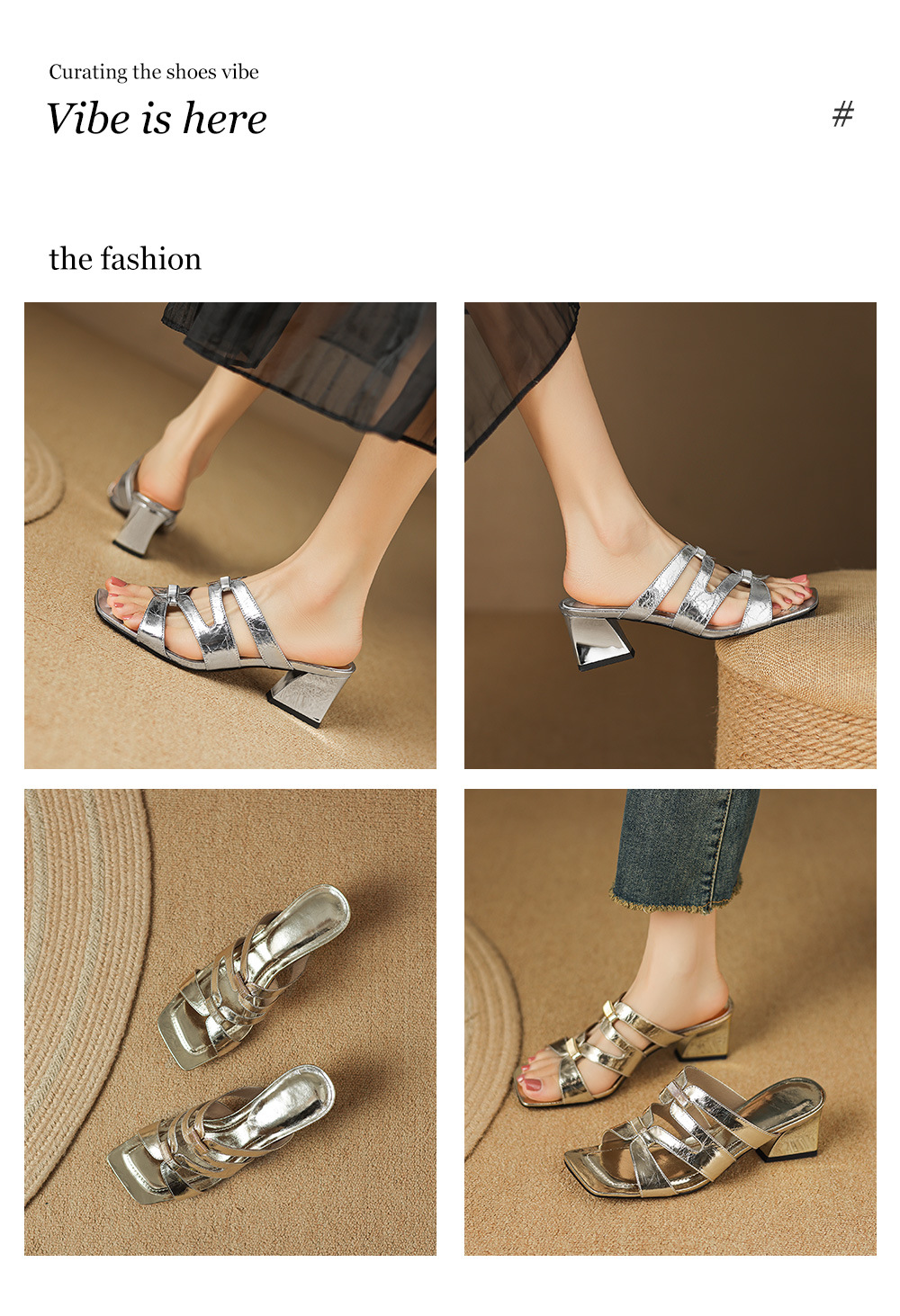 Sandal cao gót nữ hở mũi da dê màu vàng gót thô — màu vàng chi tiết 1