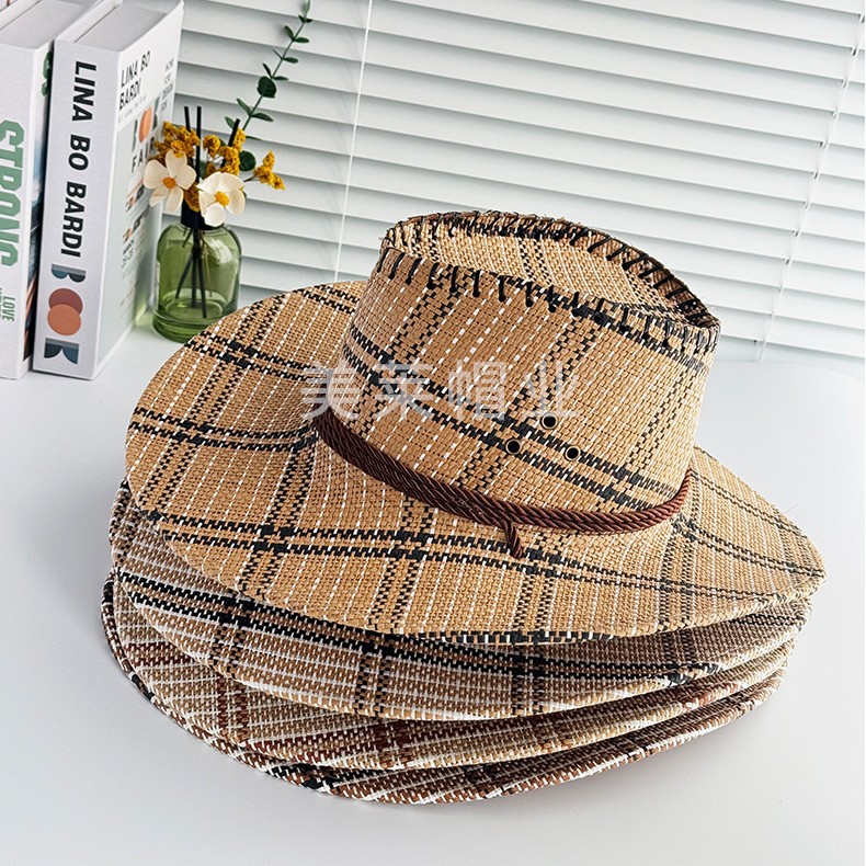 Summer Straw Men's Large-Brimmed Hat Western Cowboy Hat Outdoor Riding Hat Sun Hat Men's Straw Hat Summer Hat Pair