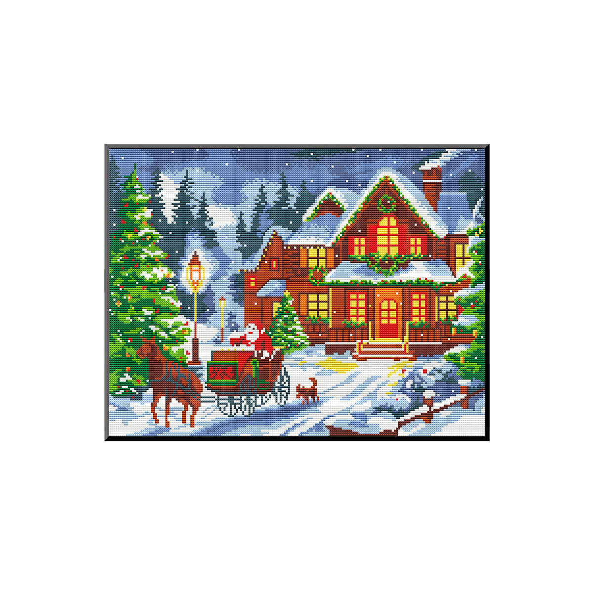 Mona Lisa Real bordado de cruz Navidad Nieve Pequeño paisaje arquitectura europea hermosa bordado de hilo de ensueño artesanal image 5