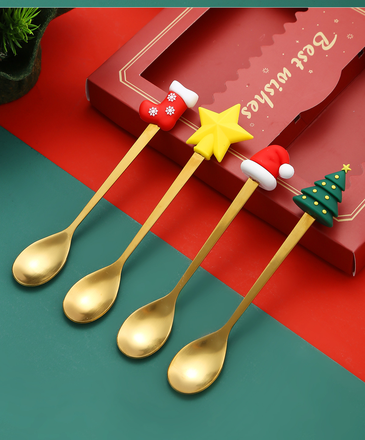 Christmas Festival Cartoon Pattern Cute Style Christmas Cute Cartoon Stainless Steel Tableware 1 Set