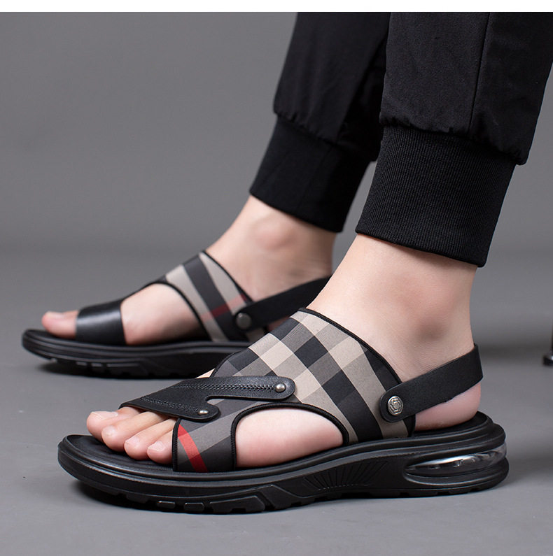 Dép sandal nam quai ngang hở ngón đế PU chống trơn trượt, đi biển và thể thao ngoài trời — T2188 màu đen chi tiết 14