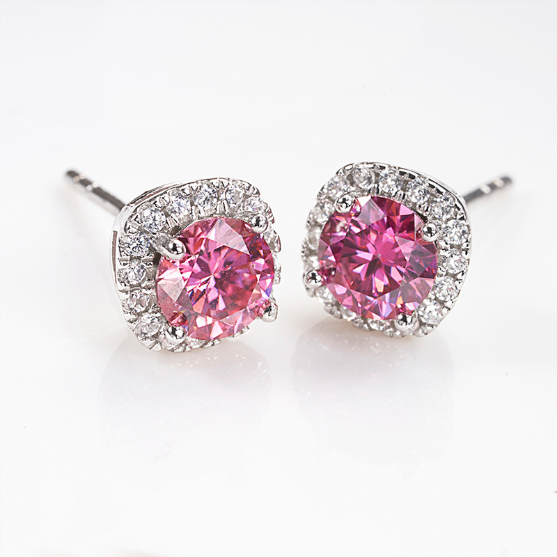 Transfronterizo 1 quilate de anillo de diamante de mosaico conjunto de pernos de orejas transfronterizos venta caliente rosa persiana joyas de piedra de mosaico