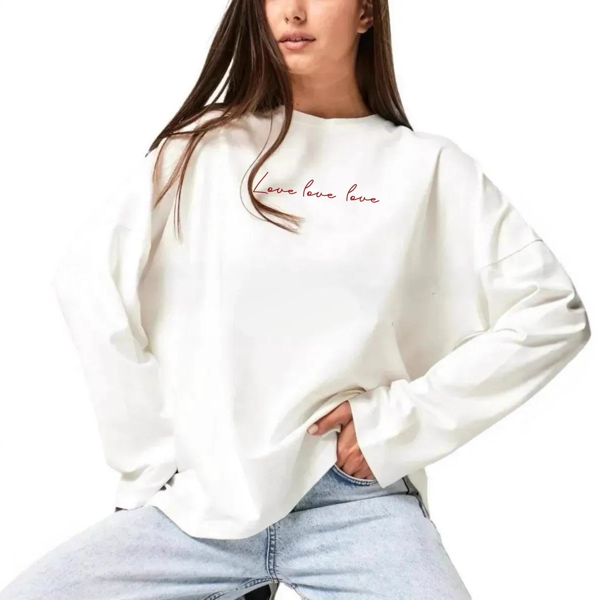 Loose, Comfortable, Personalized, Popular, Sweet Letter Print Autum New Pure Cotton Long-Sleeved T-Shirt Hiphop Top Trendy