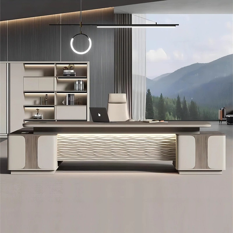 Mesa del jefe, mesa de oficina, mesa de oficina moderna y lujosa, muebles de oficina, mesa de computadora, combinación de sillas de oficina.