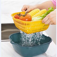 二重の野菜のたらいの水たまりの台所の水たまりの神器の家庭用多機能のプラスチックの水たまりの果物のかごの四角形