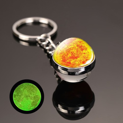 Delicate night light sun nine planets moon Milky Way galaxy keychain round double-sided crystal Earth keychain