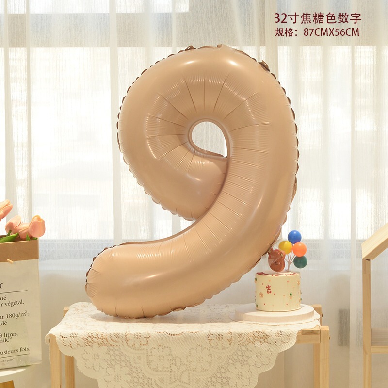 新品インスタ风32インチキャラメルクリーム色アルミ膜デジタルバルーン子供诞生日満1年パーティー装饰アレンジ|undefined