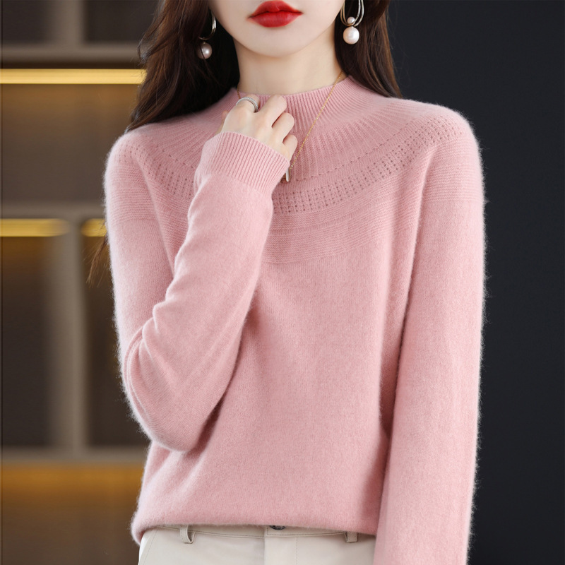 【Clearance Sale】Women's Sweater Half-Turtleneck 100% Pure Wool Base Shirt New Knitted Top Loose Fit