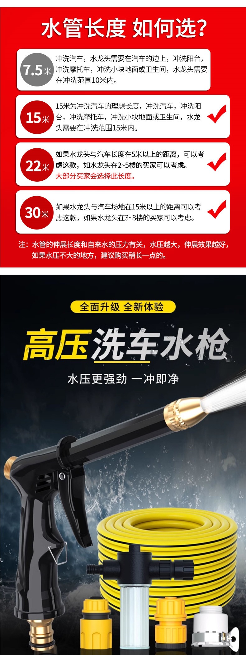 Car Wash Water Gun High-Pressure Nozzle Household Soft Pvc Water Pipe Booster Tool Artifact Spray Gun Tap Water to Flush the Car and Water the Flowers