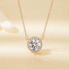 跨境s925纯银女项链仿真莫桑石简约圆吊坠锁骨链直播热销厂家批发