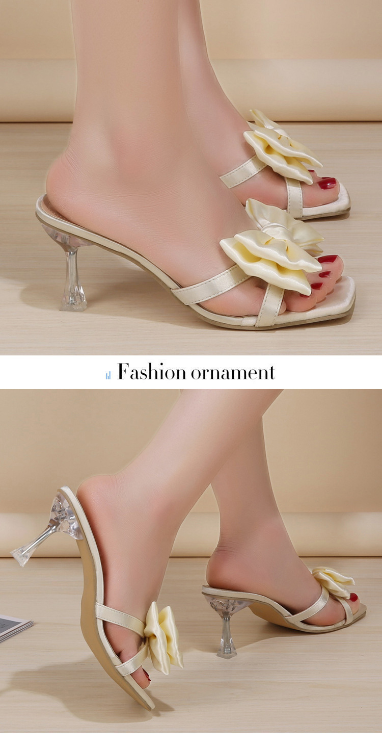 Women's Square Toe Stiletto Heels Open Toe High Heels With Bow European And American Style Sexy Sandals For Petite Perfect For Summer_vogvips.com