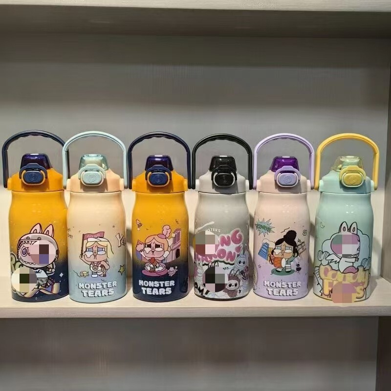 高颜値手提げ学生ポットかわいいストローコップ漫画グラデーション新型スポーツクロスボーダー保温大容量|undefined
