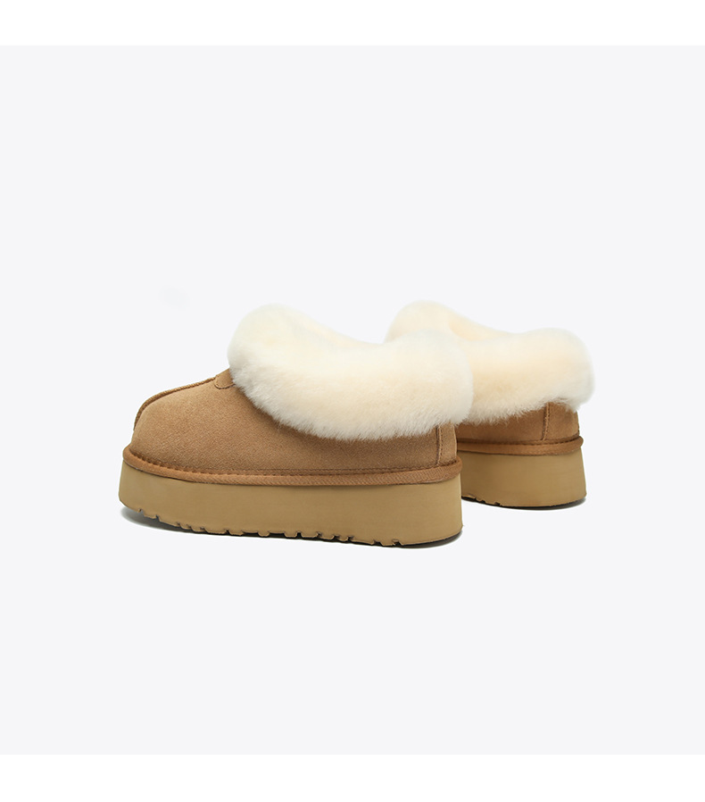 Novos sapatos de algodão quente com sola grossa e lã e botas de cano curto de couro e lã grossa_voghion.com