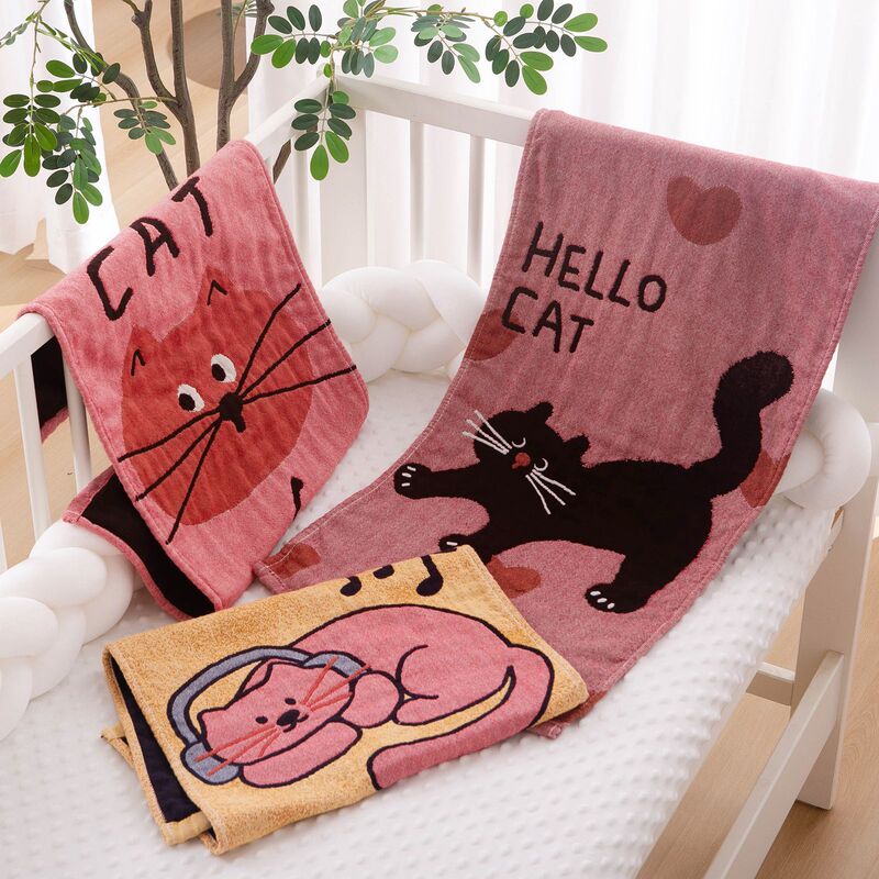 Pure Cotton Gauze Towel Absorbs Water and Does Not Shed Lint, Four-Layer Cartoon Adult Absorbent Face and Bath Towel, Household All-Cotton Class a Towel