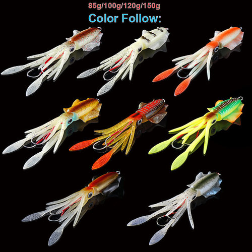 Cross-border hot selling UV/luminous bionic squid 85g 100g 12g 150g sea fishing lure deep sea boat fishing bait