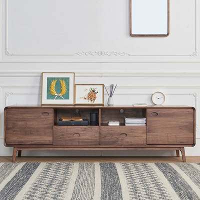 North American black walnut TV cabinet coffee table combination Nordic light luxury TV cabinet solid wood living room audio cabinet floor cabinet