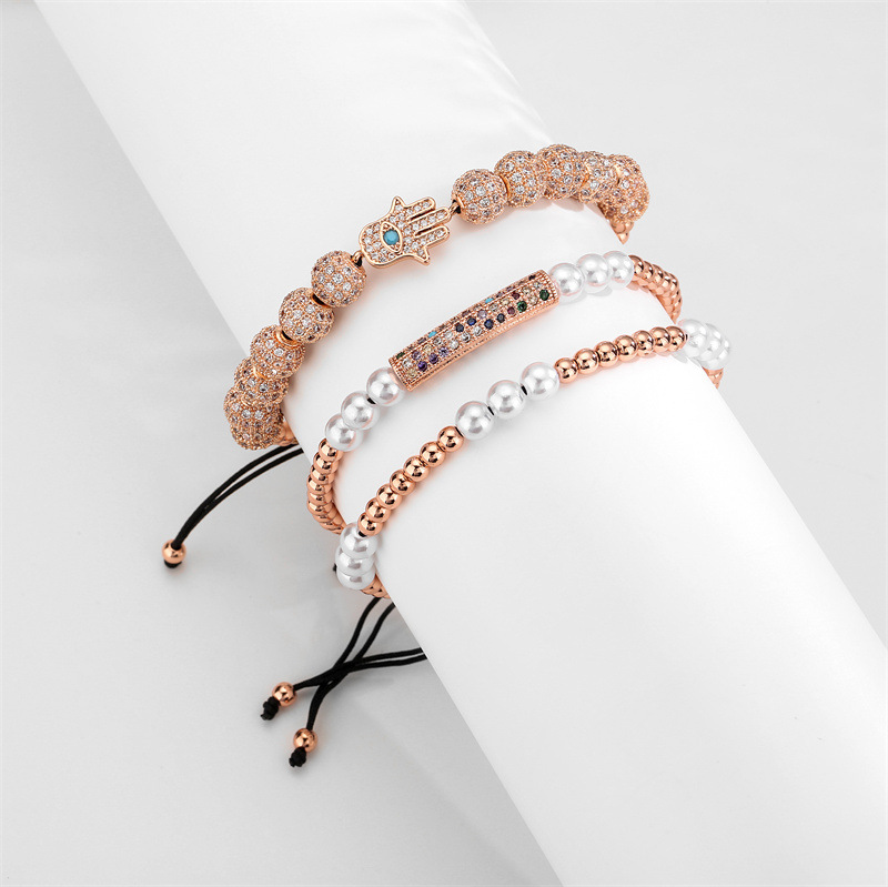 Simple Style Palm Eye Copper Pearl Inlay Zircon Bracelets 1 Piece