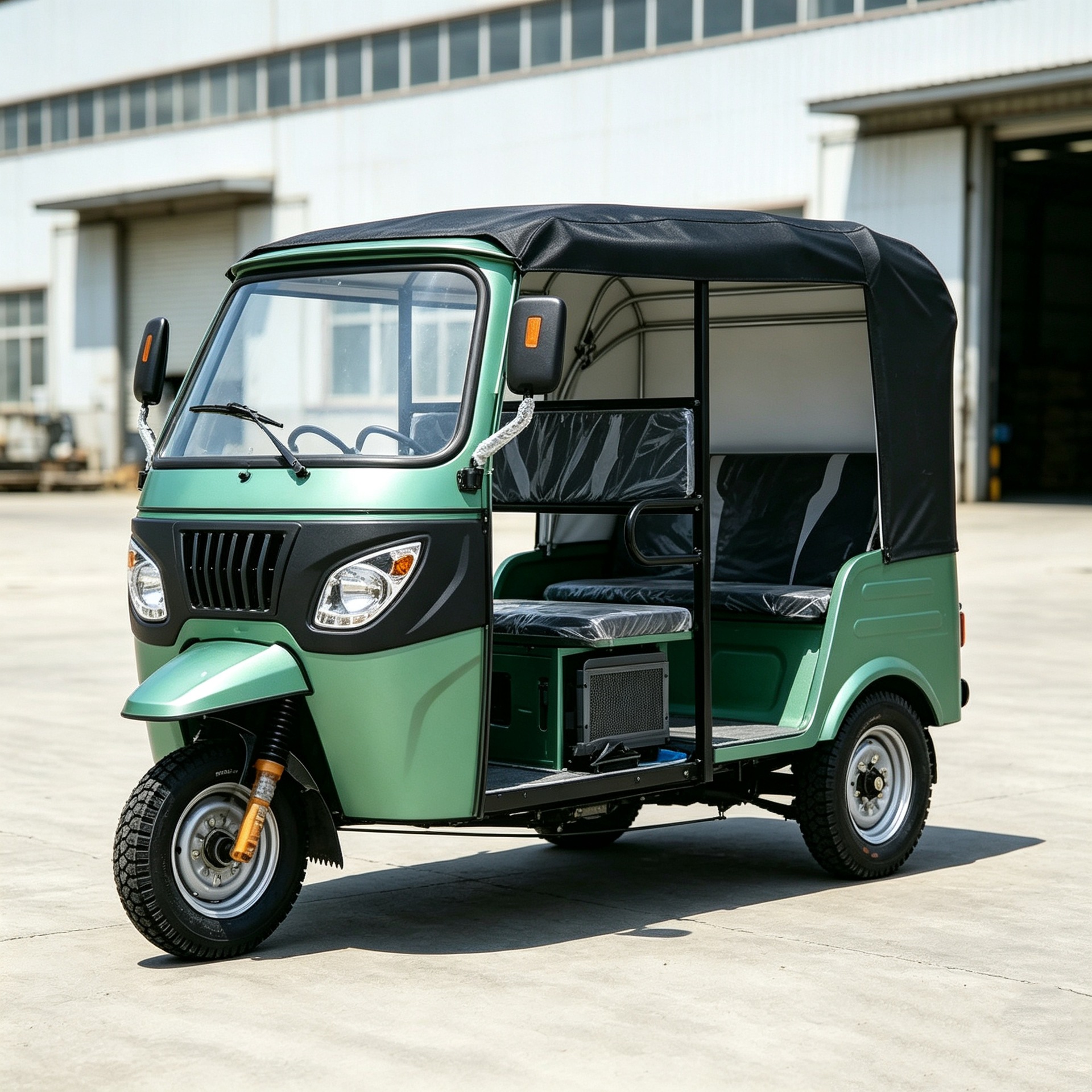High shock-absorbing and wear-resistant tires, passenger tricycle with large visibility, weatherproof canopy, suitable for multiple passengers, used for commuting and passenger transportation, tuktuk
