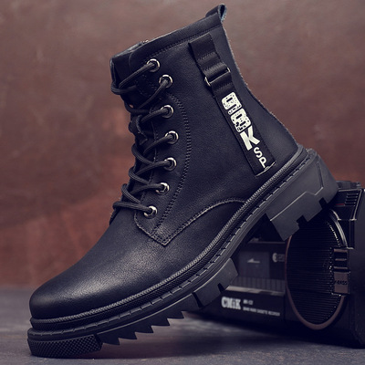 秋冬季馬丁靴男靴牛皮男士短靴英倫加絨保暖工裝靴潮流高幫男鞋