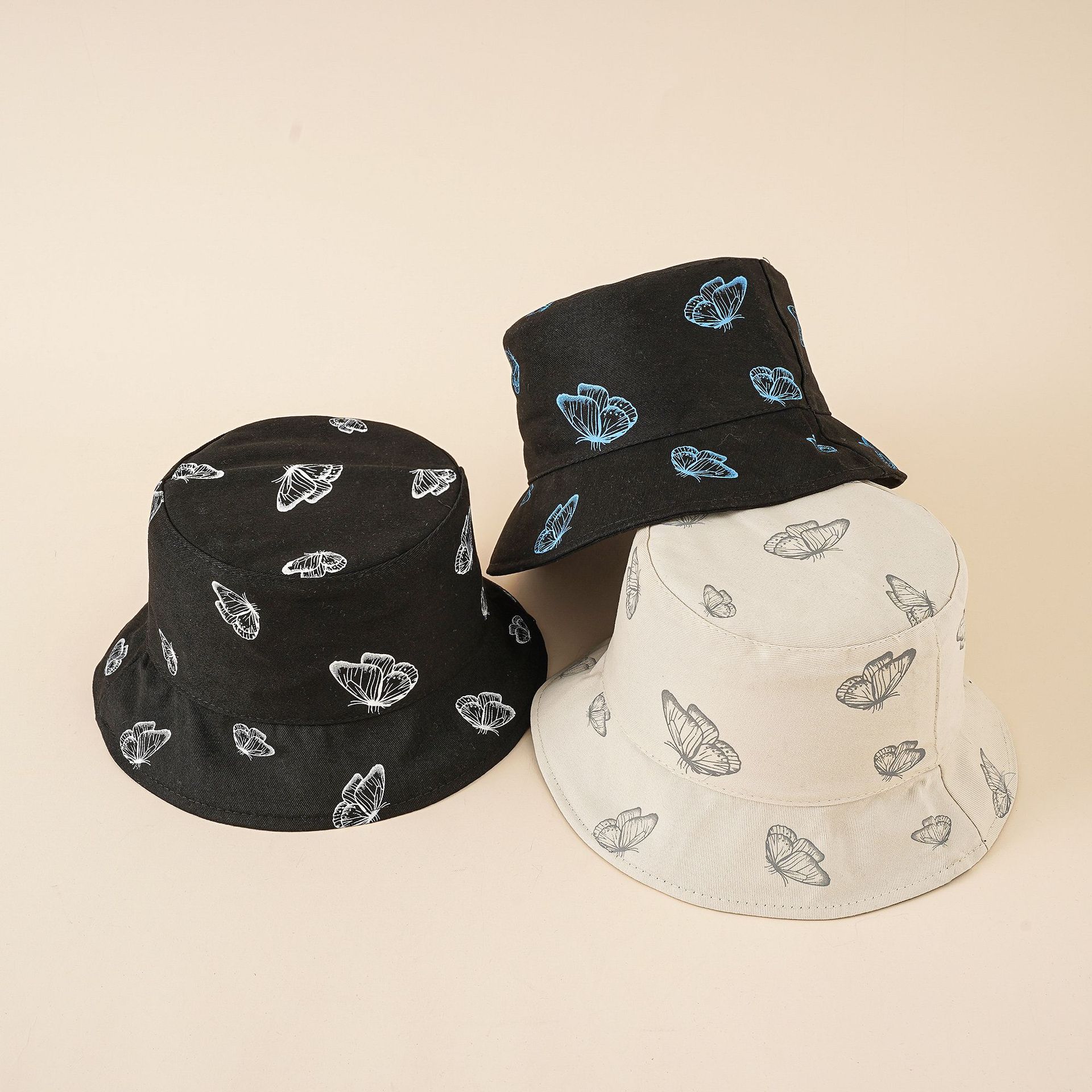 Nueva mariposa impresa sombrero de pescador verano de las mujeres estilo coreano moda de doble cara sombrero de lavabo sombrero de sol moda